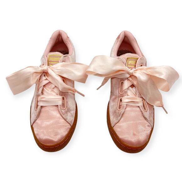 Puma Womens Sneakers Basket Heart in Pink Velvet Suede Gold Accents RRP$119 - Picture 6 of 14